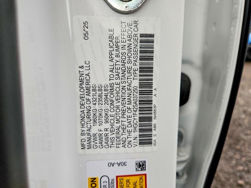 Продаж на аукціоні авто 2025 Honda Accord, vin: 1HGCY1F42SA037250, номер лоту: 67188636