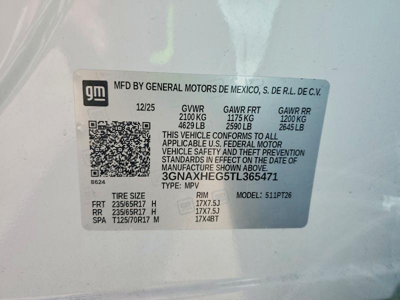 68673466 :رقم المزاد ، 3GNAXHEG5TL365471 vin ، 2026 Chevrolet Equinox مزاد بيع
