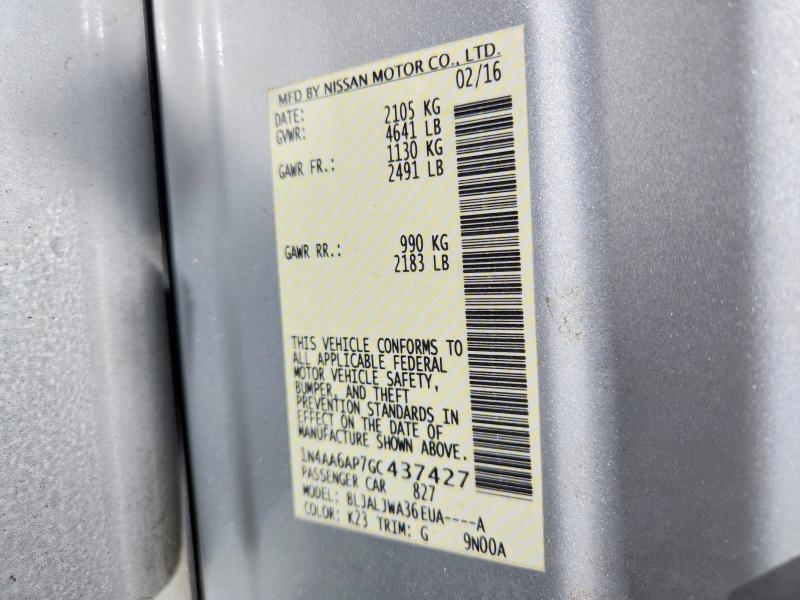 2016 Nissan Maxima მანქანა იყიდება აუქციონზე, vin: 1N4AA6AP7GC437427, აუქციონის ნომერი: 69952456