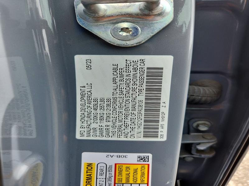 67711366 :رقم المزاد ، 1HGCY2F53PA038106 vin ، 2023 Honda Accord مزاد بيع