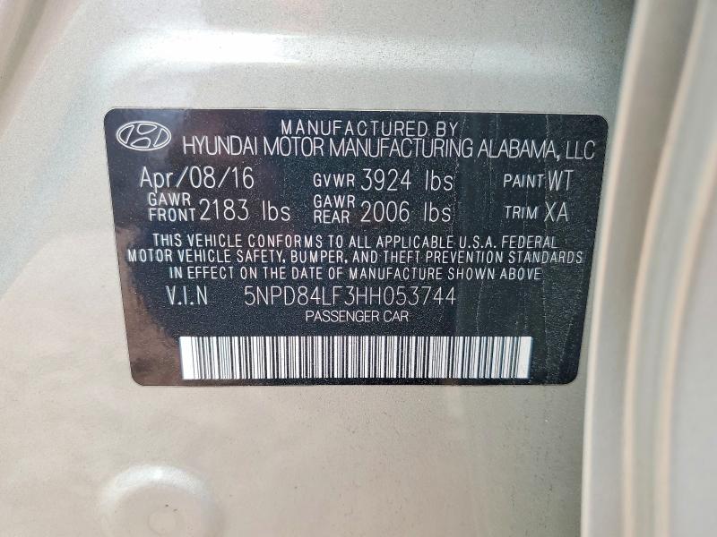 2017 Hyundai Elantra მანქანა იყიდება აუქციონზე, vin: 5NPD84LF3HH053744, აუქციონის ნომერი: 68538856