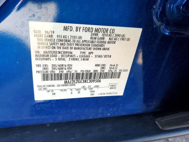 Продажа на аукционе авто 2019 Ford Ecosport, vin: MAJ3S2GE3KC309506, номер лота: 70291886