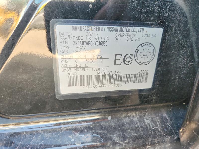 Продаж на аукціоні авто 2017 Nissan Sentra, vin: 3N1AB7AP0HY346086, номер лоту: 67699856