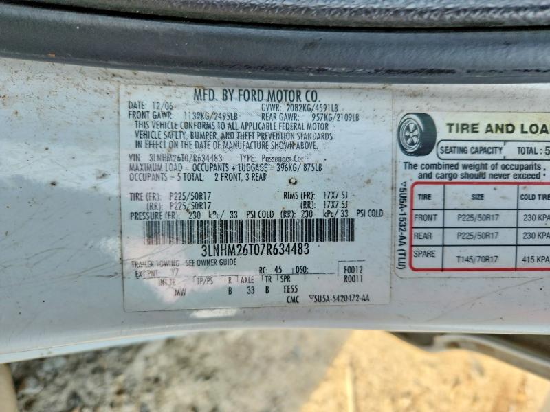 Aukcja sprzedaży 2007 Lincoln Mkz, vin: 3LNHM26T07R634483, numer aukcji: 69739996