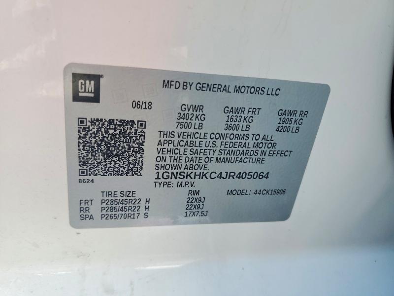 68060386 :رقم المزاد ، 1GNSKHKC4JR405064 vin ، 2018 Chevrolet Suburban مزاد بيع