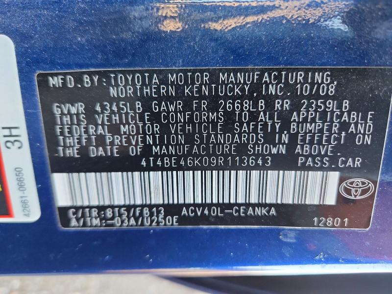 Aukcja sprzedaży 2009 Toyota Camry, vin: 4T4BE46K09R113643, numer aukcji: 67214246