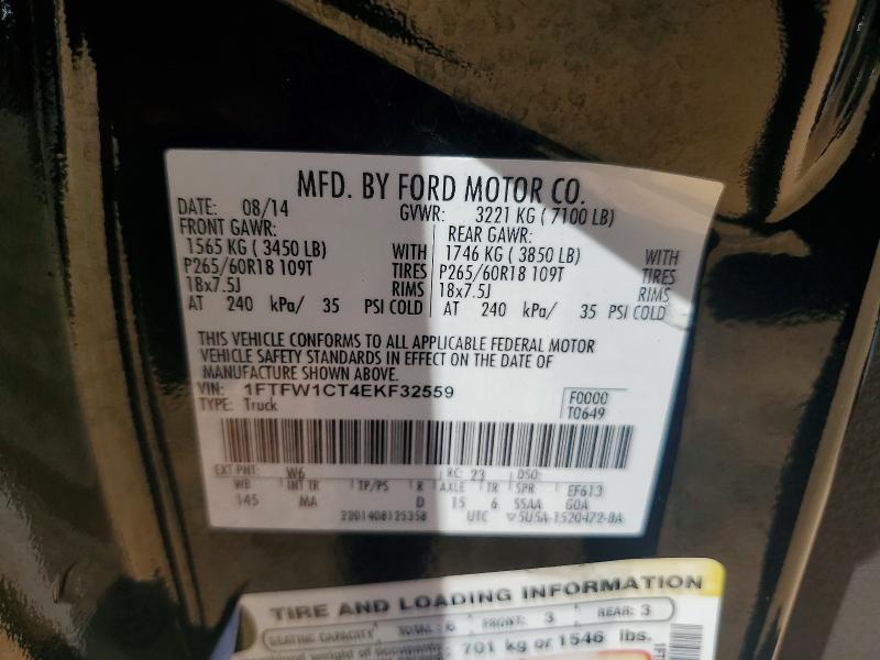 2014 Ford F150 მანქანა იყიდება აუქციონზე, vin: 1FTFW1CT4EKF32559, აუქციონის ნომერი: 68988736