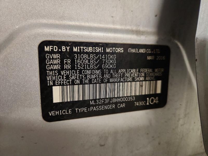 Продажа на аукционе авто 2017 Mitsubishi Mirage, vin: ML32F3FJ8HH000353, номер лота: 70316646