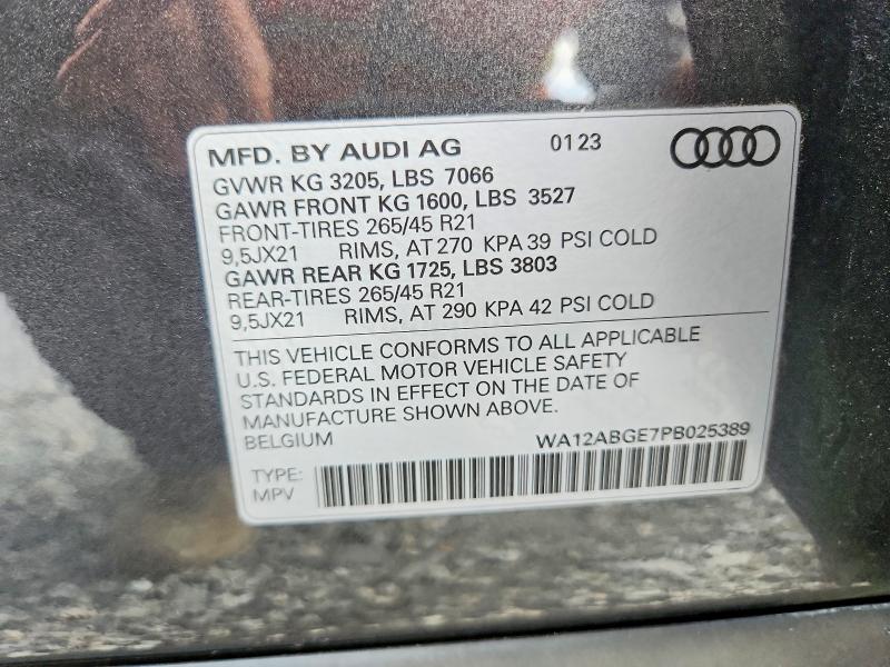 67925206 :رقم المزاد ، WA12ABGE7PB025389 vin ، 2023 Audi E-tron مزاد بيع