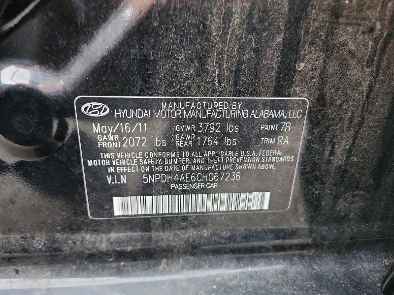 69622046 :رقم المزاد ، 5NPDH4AE6CH067236 vin ، 2012 Hyundai 4 D Sedan مزاد بيع