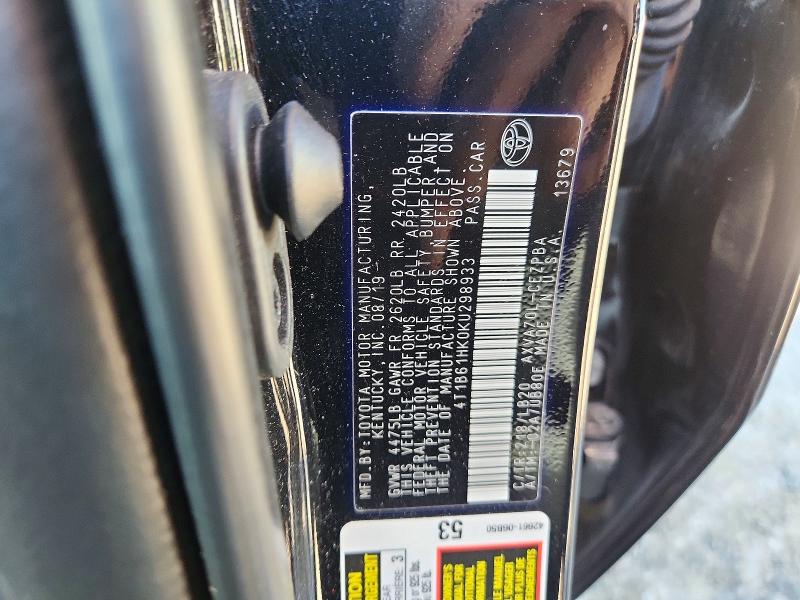 2019 Toyota Camry მანქანა იყიდება აუქციონზე, vin: 4T1B61HK0KU298933, აუქციონის ნომერი: 70695706