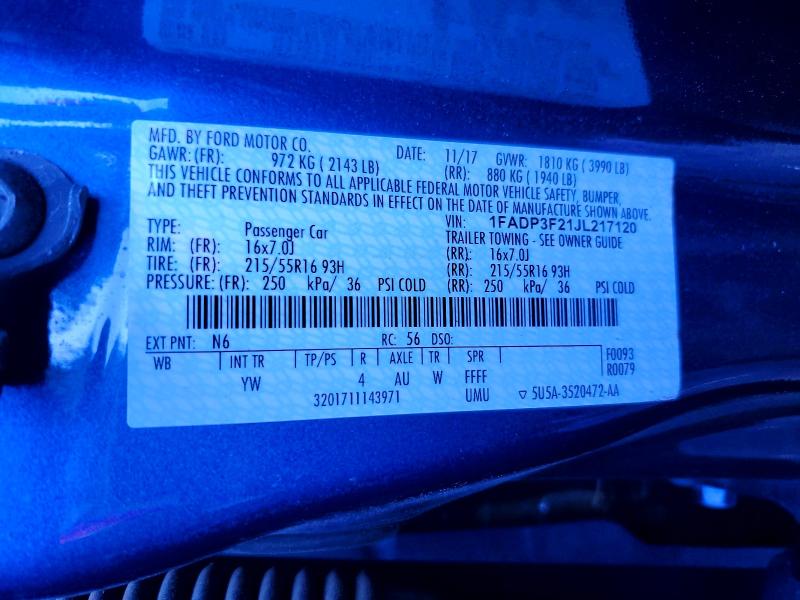 68278346 :رقم المزاد ، 1FADP3F21JL217120 vin ، 2018 Ford Focus مزاد بيع