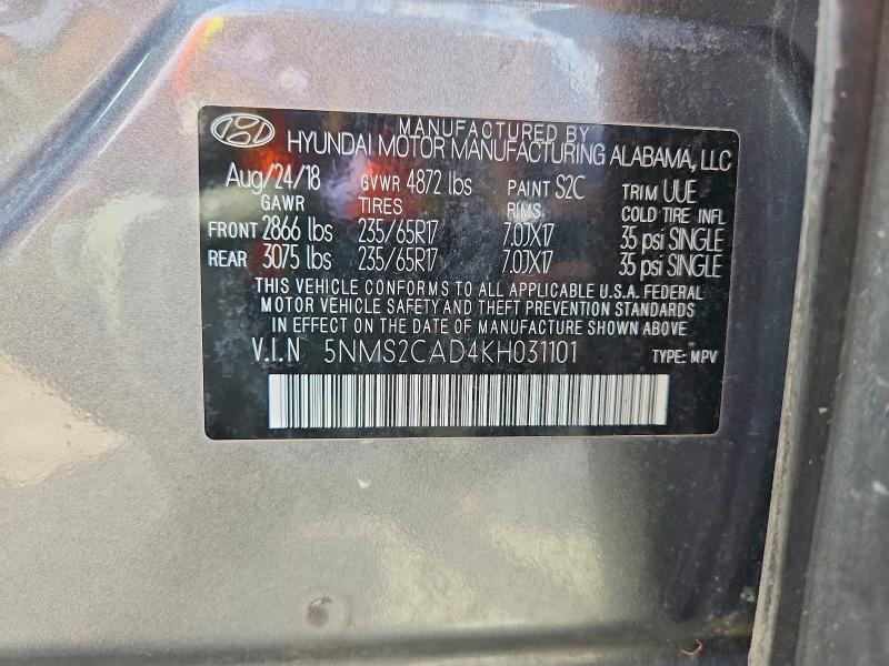 Aukcja sprzedaży 2019 Hyundai Santa Fe, vin: 5NMS2CAD4KH031101, numer aukcji: 70322896