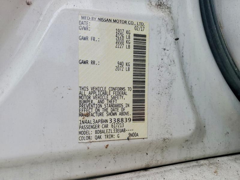 2017 Nissan Altima მანქანა იყიდება აუქციონზე, vin: 1N4AL3AP8HN338839, აუქციონის ნომერი: 67808336