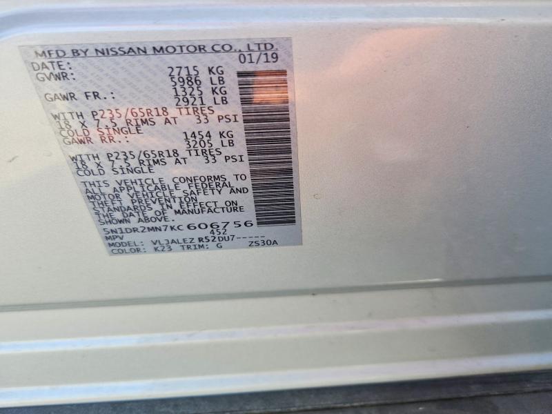 67465296 :رقم المزاد ، 5N1DR2MN7KC606756 vin ، 2019 Nissan Pathfinder مزاد بيع