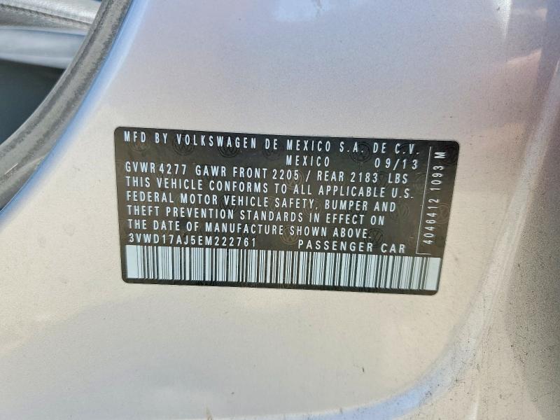 2014 Volkswagen Jetta მანქანა იყიდება აუქციონზე, vin: 3VWD17AJ5EM222761, აუქციონის ნომერი: 67474226