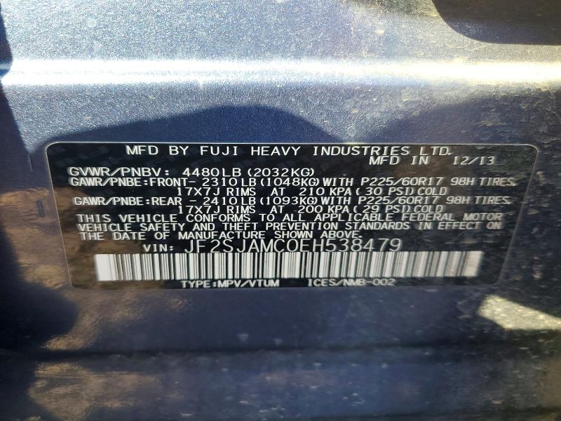 Продаж на аукціоні авто 2014 Subaru Forester, vin: JF2SJAMC0EH538479, номер лоту: 69784306