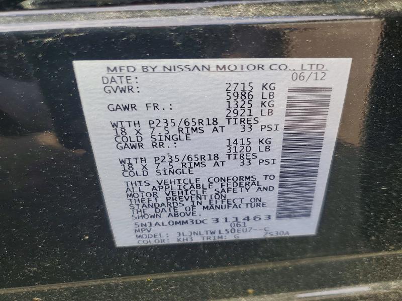 Aukcja sprzedaży 2013 Infiniti Jx35, vin: 5N1AL0MM3DC311463, numer aukcji: 68428606