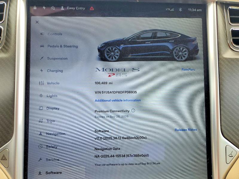 2013 Tesla Model S მანქანა იყიდება აუქციონზე, vin: 5YJSA1DP8DFP06935, აუქციონის ნომერი: 68047886
