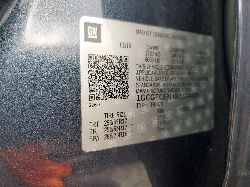 70905576 :رقم المزاد ، 1GCGTCENXK1224420 vin ، 2019 Chevrolet Colorado مزاد بيع