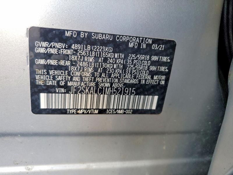 Продажа на аукционе авто 2021 Subaru Forester, vin: JF2SKALC1MH521915, номер лота: 68993676