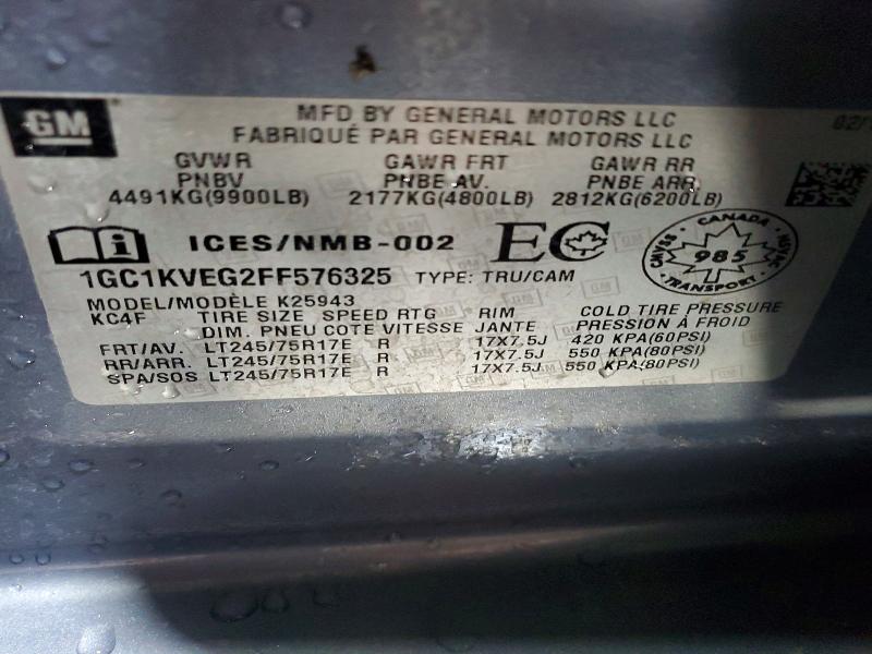 67717786 :رقم المزاد ، 1GC1KVEG2FF576325 vin ، 2015 Chevrolet Silverado مزاد بيع