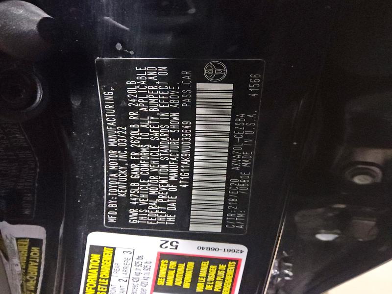 68045666 :رقم المزاد ، 4T1G11AK9NU039649 vin ، 2022 Toyota Camry مزاد بيع