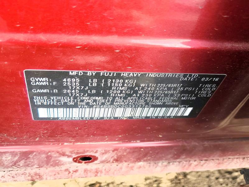 Aukcja sprzedaży 2016 Subaru Outback, vin: 4S4BSBDC0G3312780, numer aukcji: 67340066