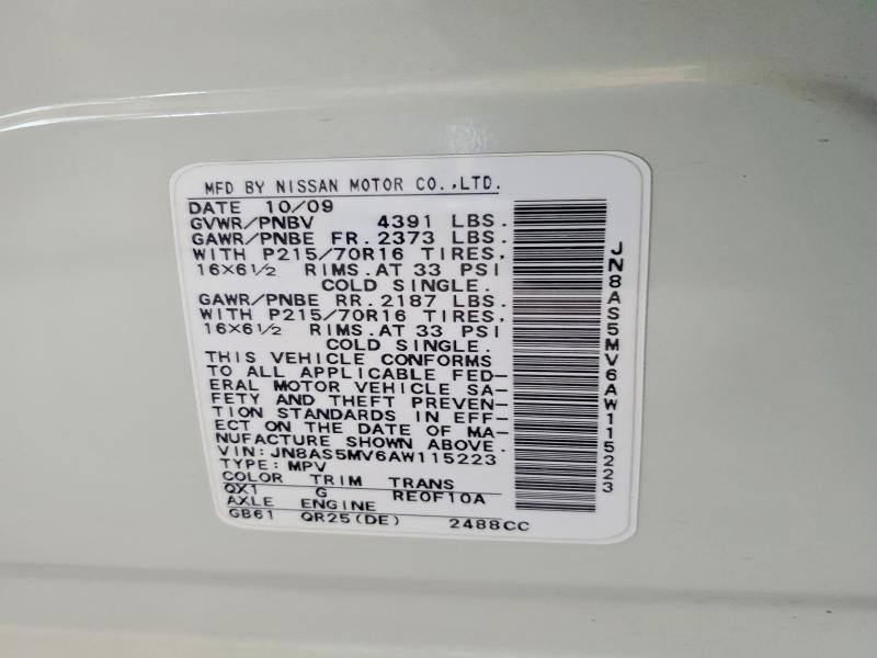 67299166 :رقم المزاد ، JN8AS5MV6AW115223 vin ، 2010 Nissan Rogue مزاد بيع
