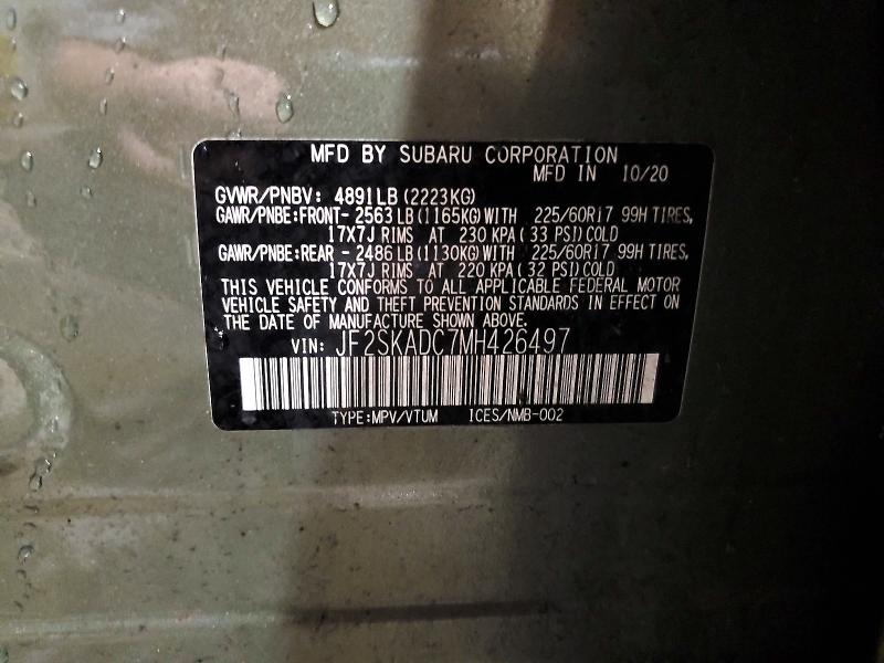 Продаж на аукціоні авто 2021 Subaru Forester, vin: JF2SKADC7MH426497, номер лоту: 70038796