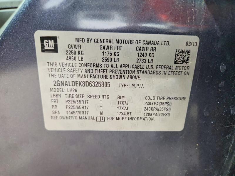 71121936 :رقم المزاد ، 2GNALDEK8D6325805 vin ، 2013 Chevrolet Equinox مزاد بيع