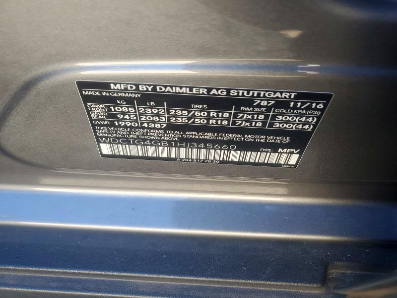 67276166 :رقم المزاد ، WDCTG4GB1HJ345660 vin ، 2017 Mercedes-benz Gla مزاد بيع