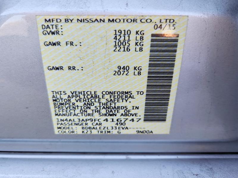 70114036 :رقم المزاد ، 1N4AL3AP9FC416747 vin ، 2015 Nissan Altima مزاد بيع