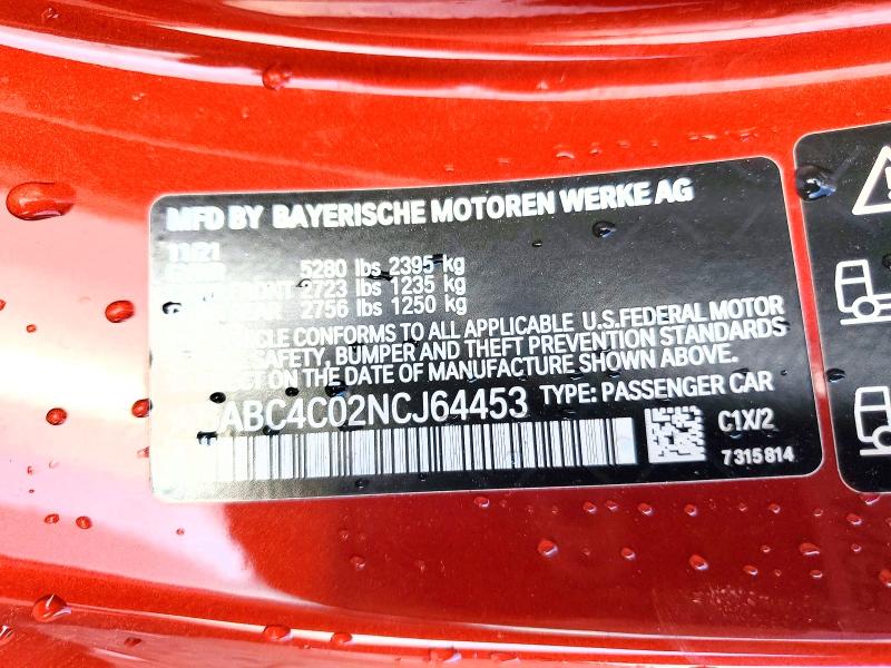 67649066 :رقم المزاد ، WBABC4C02NCJ64453 vin ، 2022 Bmw M850xi مزاد بيع