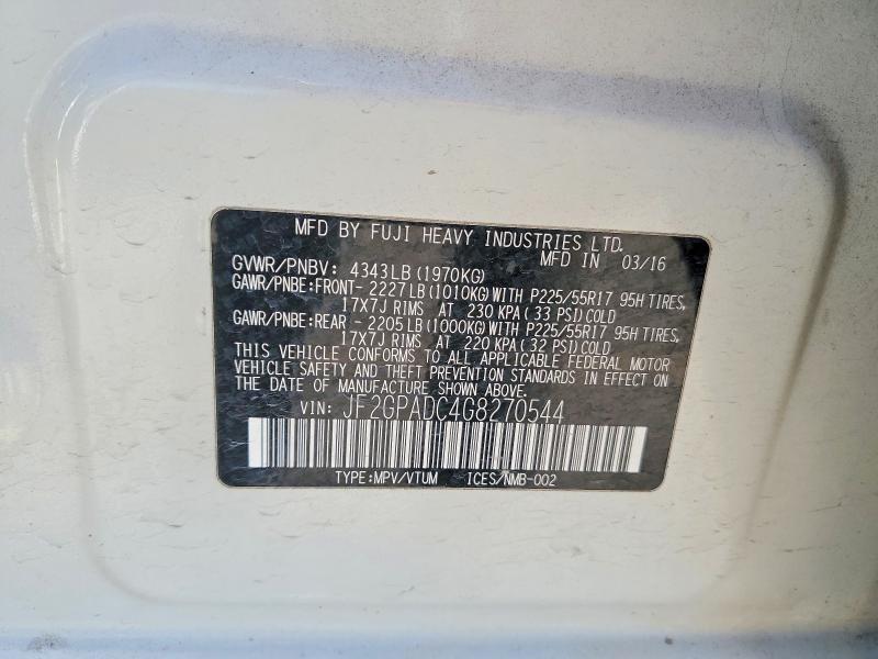 2016 Subaru Crosstrek მანქანა იყიდება აუქციონზე, vin: JF2GPADC4G8270544, აუქციონის ნომერი: 69563156