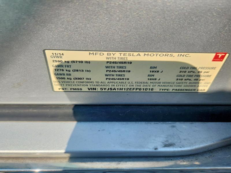 2014 Tesla Model S მანქანა იყიდება აუქციონზე, vin: 5YJSA1H12EFP61016, აუქციონის ნომერი: 67422006