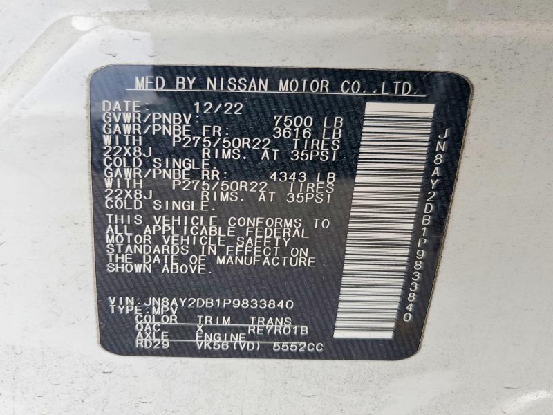 70421706 :رقم المزاد ، JN8AY2DB1P9833840 vin ، 2023 Nissan Armada مزاد بيع