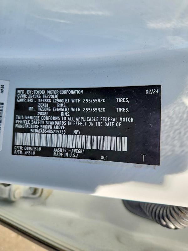 Aukcja sprzedaży 2024 Toyota Grand Highlander Hybrid, vin: 5TDACAB56RS015526, numer aukcji: 68177906