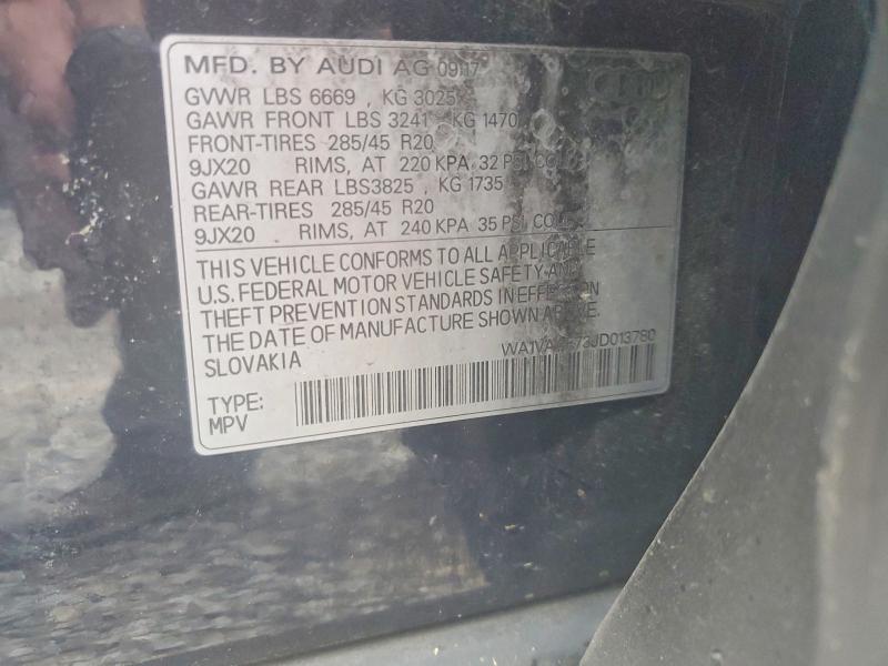 70013786 :رقم المزاد ، WA1VAAF73JD013780 vin ، 2018 Audi Q7 مزاد بيع