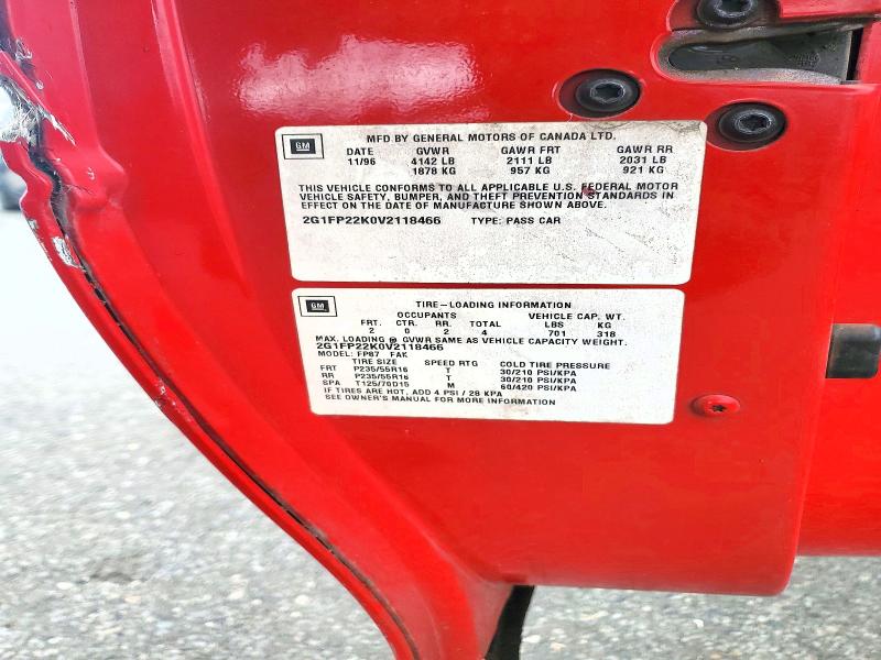 1997 Chevrolet Camaro მანქანა იყიდება აუქციონზე, vin: 2G1FP22K0V2118466, აუქციონის ნომერი: 68575306
