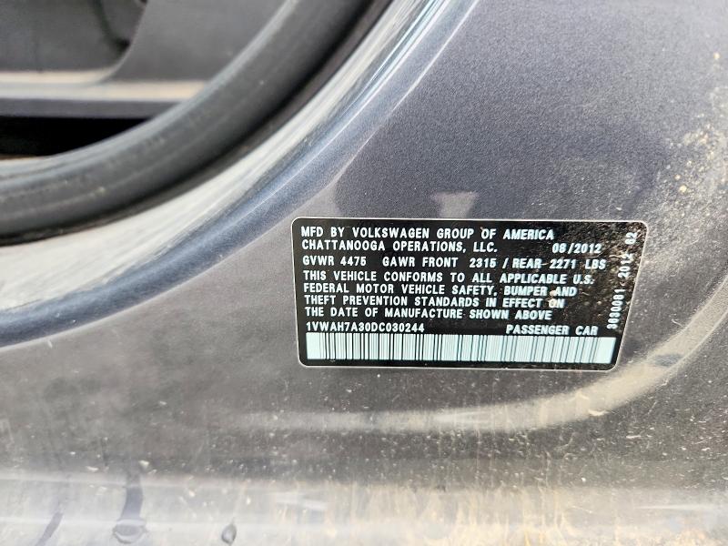 Aukcja sprzedaży 2013 Volkswagen Passat, vin: 1VWAH7A30DC030244, numer aukcji: 68583296