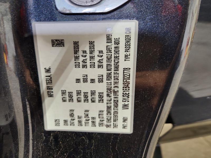 2025 Tesla Model 3 მანქანა იყიდება აუქციონზე, vin: 5YJ3E1EB4SF022778, აუქციონის ნომერი: 67437576