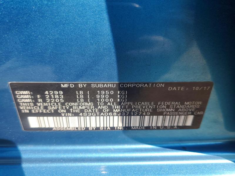 70833026 :رقم المزاد ، 4S3GTAD68J3712749 vin ، 2018 Subaru Impreza مزاد بيع