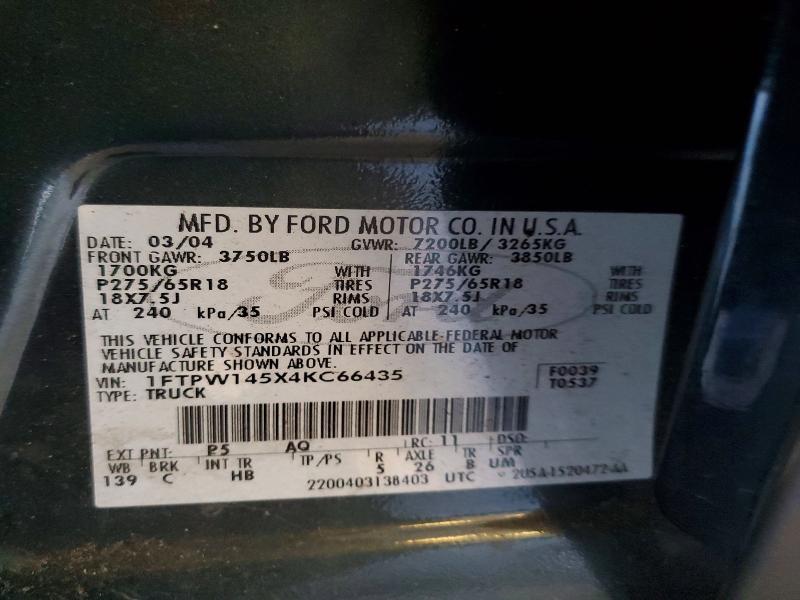 2004 Ford F150 მანქანა იყიდება აუქციონზე, vin: 1FTPW145X4KC66435, აუქციონის ნომერი: 70711156