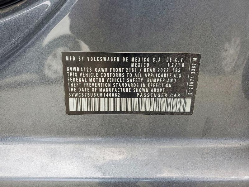 69183526 :رقم المزاد ، 3VWCB7BU8KM146062 vin ، 2019 Volkswagen Jetta مزاد بيع
