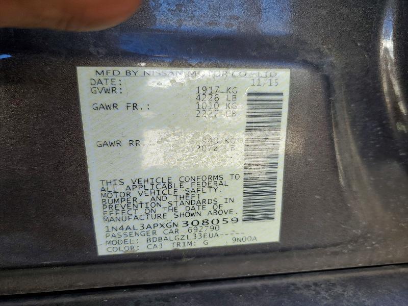Aukcja sprzedaży 2016 Nissan Altima, vin: 1N4AL3APXGN308059, numer aukcji: 70816416