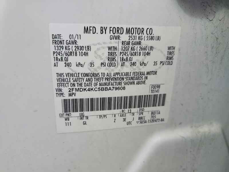 69690746 :رقم المزاد ، 2FMDK4KC5BBA79608 vin ، 2011 Ford Edge مزاد بيع