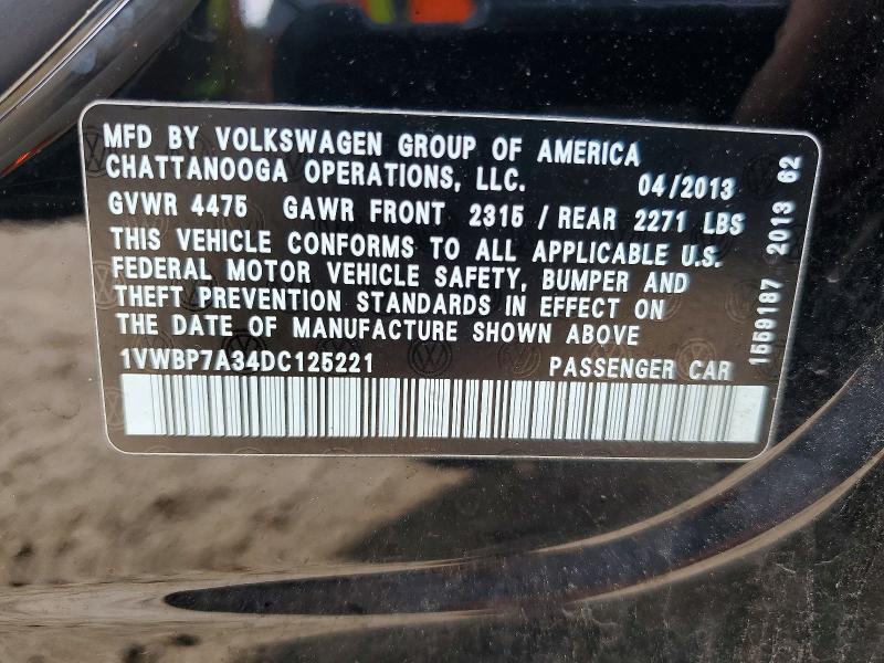 Aukcja sprzedaży 2013 Volkswagen Passat, vin: 1VWBP7A34DC125221, numer aukcji: 67203366