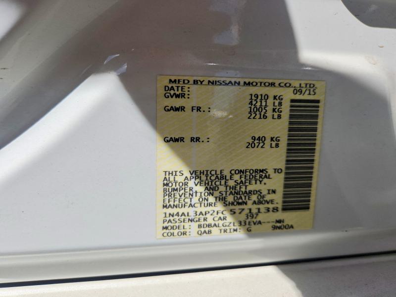 69233866 :رقم المزاد ، 1N4AL3AP2FC571138 vin ، 2015 Nissan Altima مزاد بيع