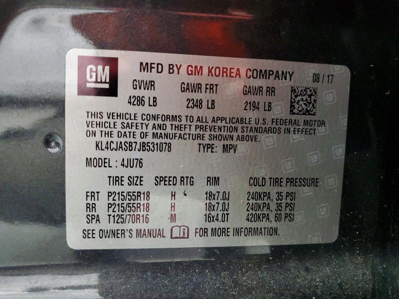 Aukcja sprzedaży 2018 Buick Encore, vin: KL4CJASB7JB531078, numer aukcji: 68618846